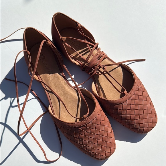 Like New Madewell Celina Woven Ankle-Tie Flats in Nubuck Leather Women's size 9 - Picture 4 of 6